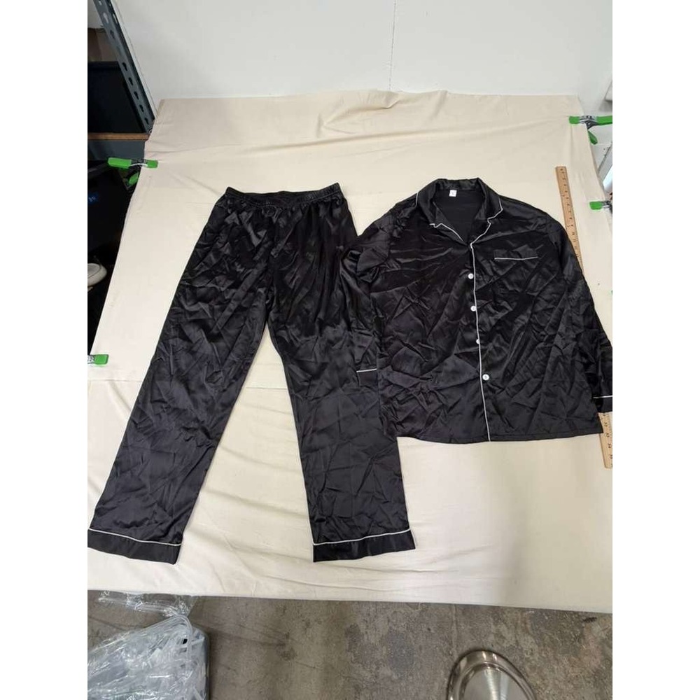 Black Satin Pajama Set | Classic Button-Up Sleepwear | Size L
